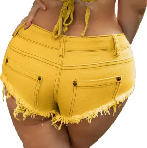Women's Mini Shorts Denim Stretch Cut Low Rise Hot Pants