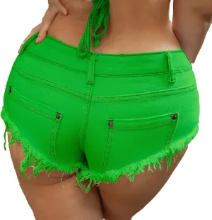 Women's Mini Shorts Denim Stretch Cut Low Rise Hot Pants