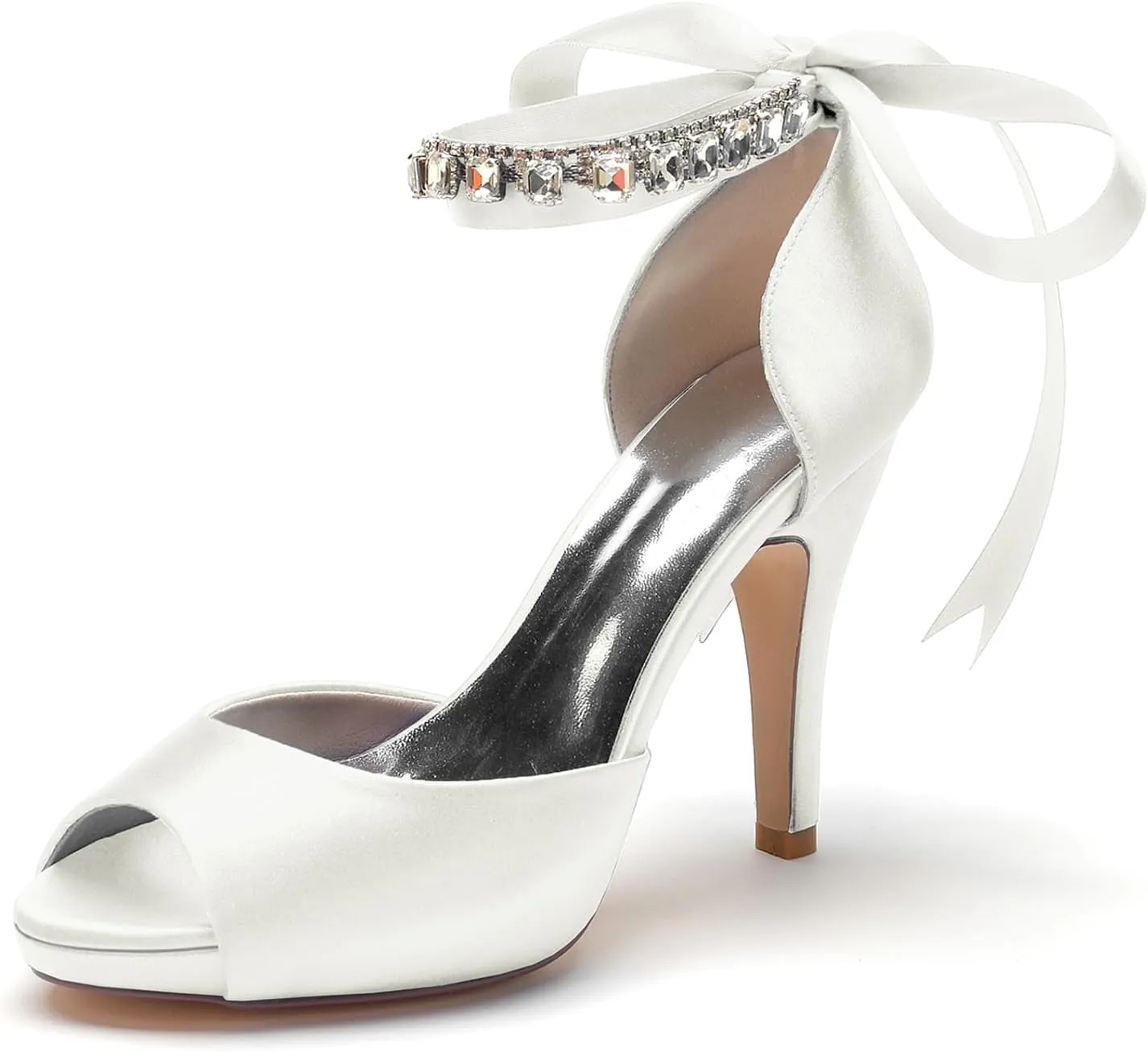 Women's Open Toe Heel Pumps Pearl Ankle Strap Lace-up Prom Wedding Dress Shoes Bridal Sandals