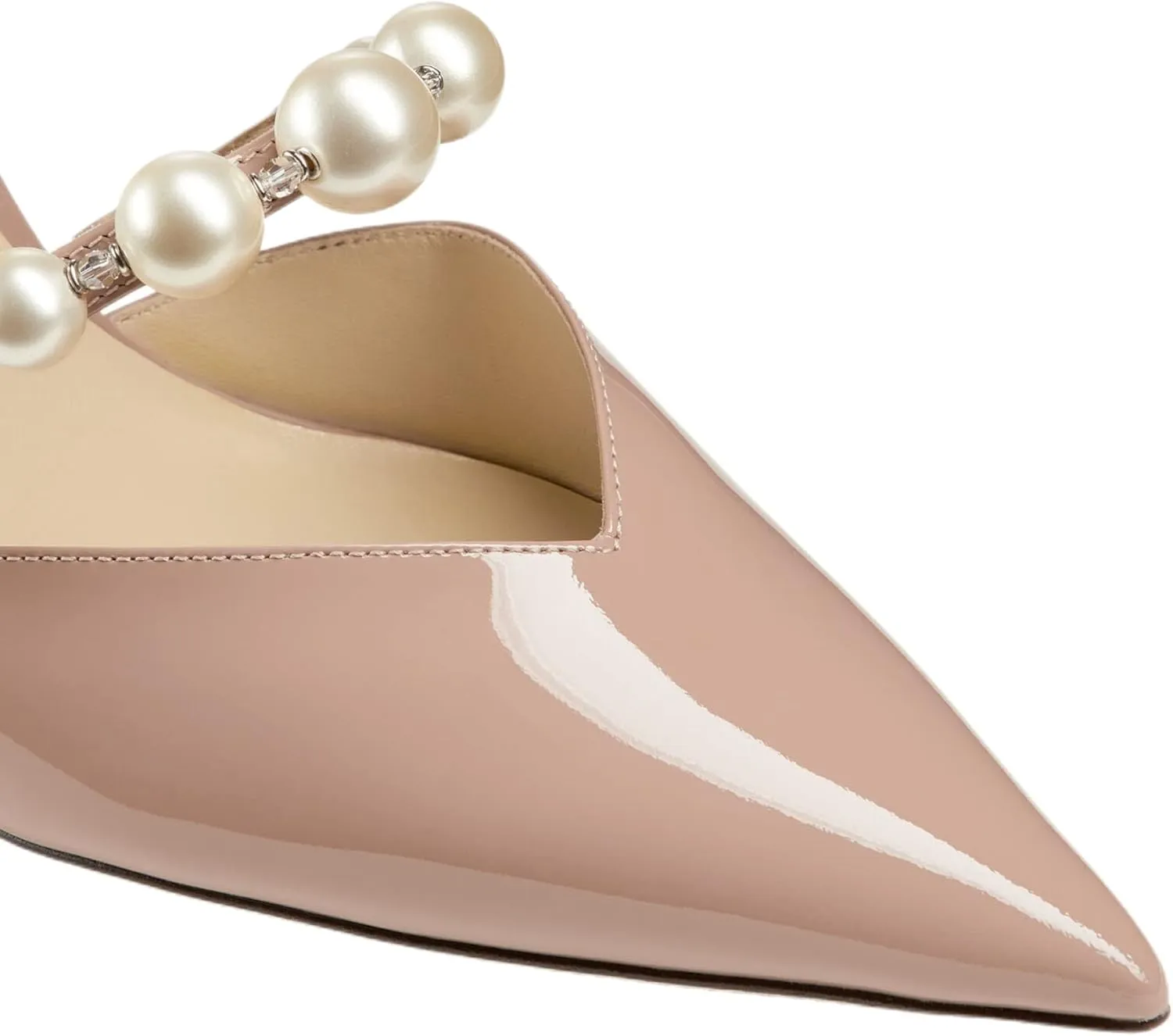 Women's Pointed Toe High Heels Pearl Embellished Strap Pumps Close Toe Stiletto Heeled Pumps for Wedding Party Dress Office