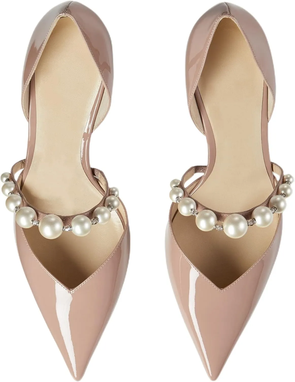 Women's Pointed Toe High Heels Pearl Embellished Strap Pumps Close Toe Stiletto Heeled Pumps for Wedding Party Dress Office