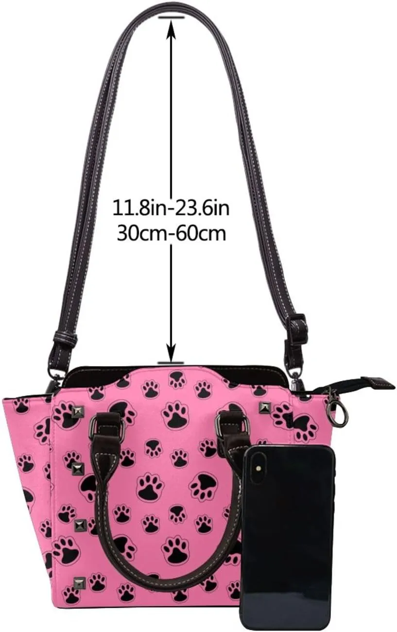 Women's Pu Leather Handbag Rivet Shoulder Bag Studded Top Handle Satchel Crossbody Tote Bag Punk Bag Purse