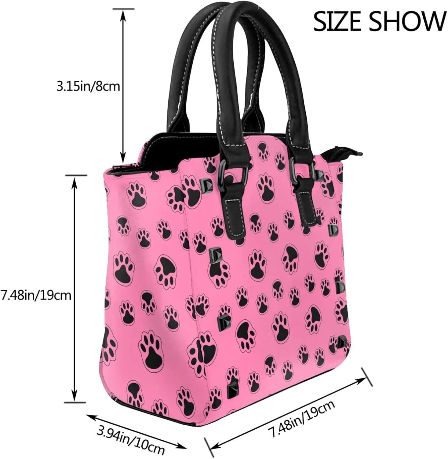 Women's Pu Leather Handbag Rivet Shoulder Bag Studded Top Handle Satchel Crossbody Tote Bag Punk Bag Purse