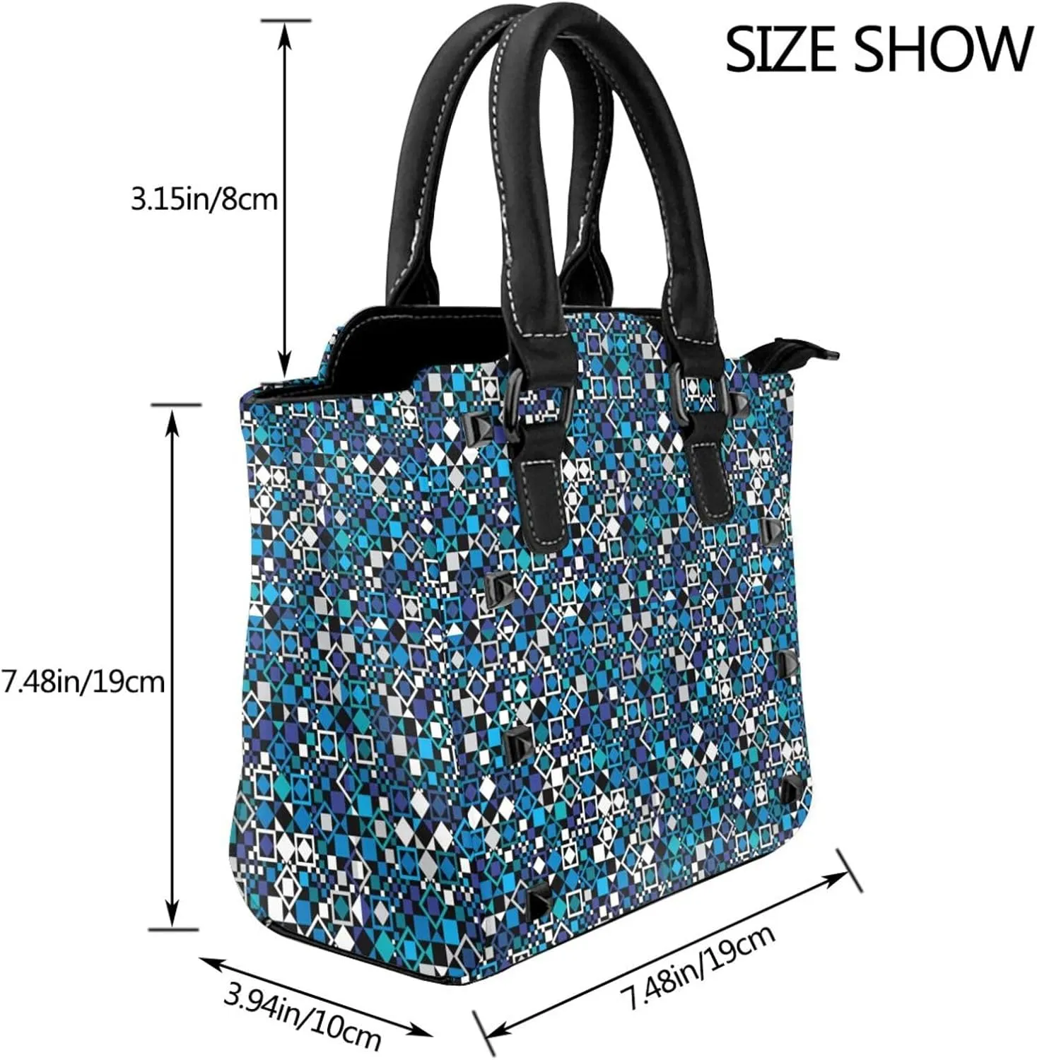 Women's Pu Leather Handbag Rivet Shoulder Bag Studded Top Handle Satchel Crossbody Tote Bag Punk Bag Purse