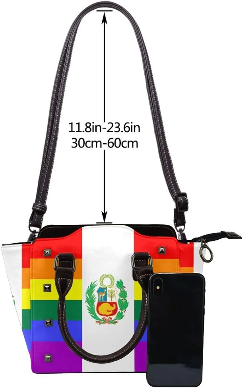 Women's Pu Leather Handbag Rivet Shoulder Bag Studded Top Handle Satchel Crossbody Tote Bag Punk Bag Purse