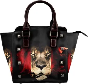 Women's Pu Leather Handbag Rivet Shoulder Bag Studded Top Handle Satchel Crossbody Tote Bag Punk Bag Purse