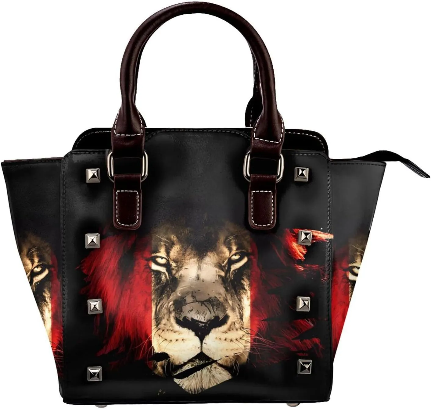 Women's Pu Leather Handbag Rivet Shoulder Bag Studded Top Handle Satchel Crossbody Tote Bag Punk Bag Purse