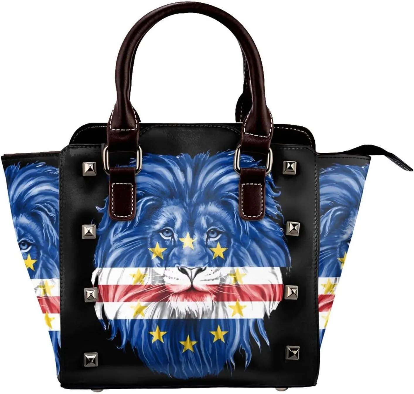 Women's Pu Leather Handbag Rivet Shoulder Bag Studded Top Handle Satchel Crossbody Tote Bag Punk Bag Purse