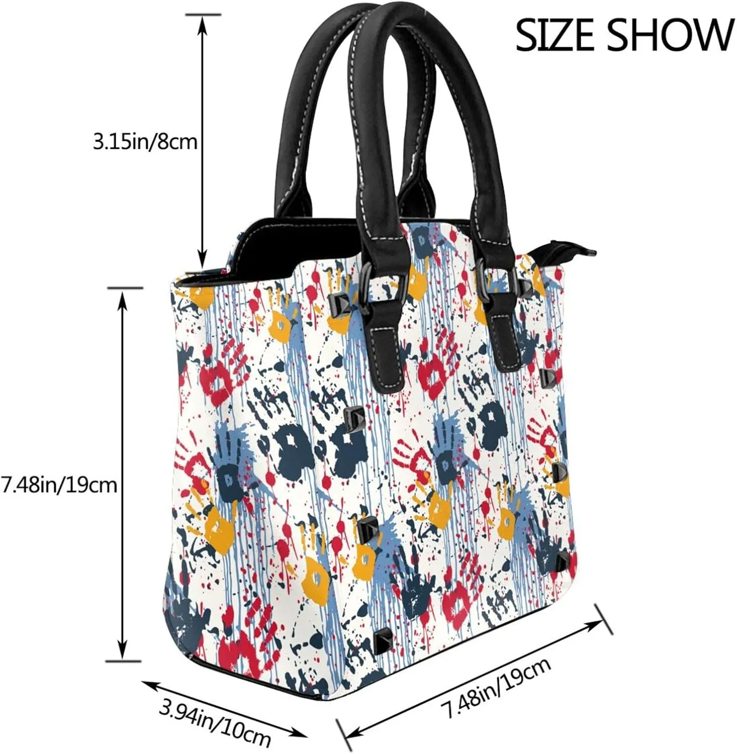 Women's Pu Leather Handbag Rivet Shoulder Bag Studded Top Handle Satchel Crossbody Tote Bag Punk Bag Purse