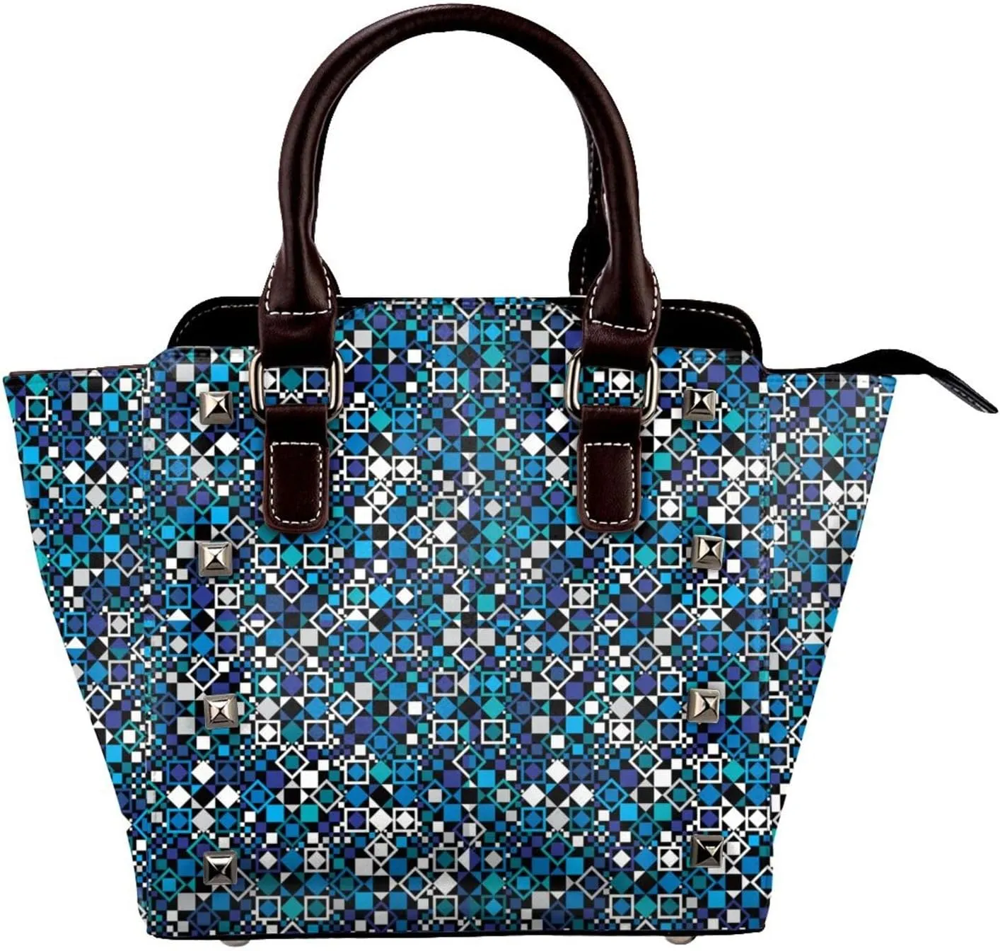 Women's Pu Leather Handbag Rivet Shoulder Bag Studded Top Handle Satchel Crossbody Tote Bag Punk Bag Purse