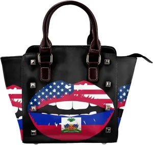 Women's Pu Leather Handbag Rivet Shoulder Bag Studded Top Handle Satchel Crossbody Tote Bag Punk Bag Purse
