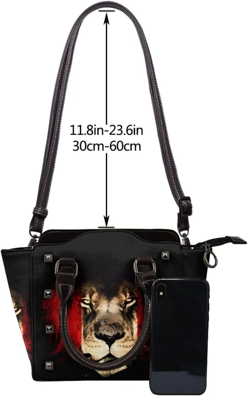 Women's Pu Leather Handbag Rivet Shoulder Bag Studded Top Handle Satchel Crossbody Tote Bag Punk Bag Purse