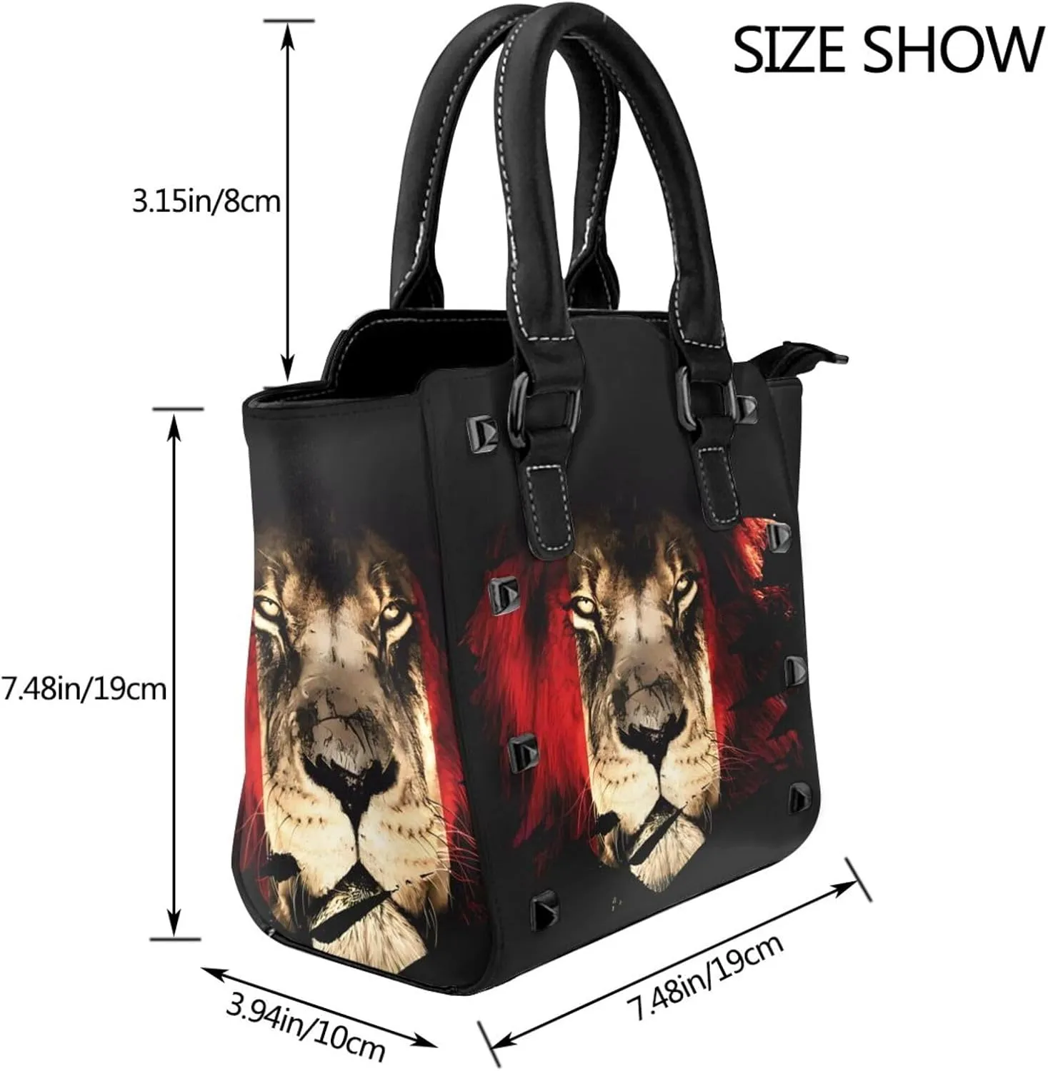 Women's Pu Leather Handbag Rivet Shoulder Bag Studded Top Handle Satchel Crossbody Tote Bag Punk Bag Purse