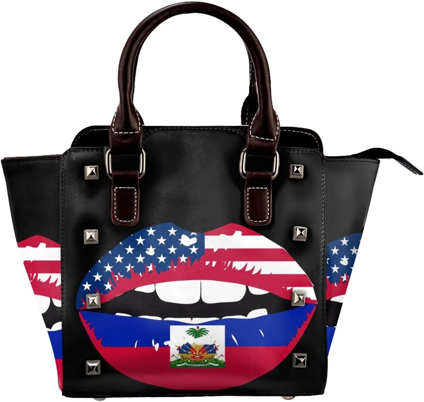 Women's Pu Leather Handbag Rivet Shoulder Bag Studded Top Handle Satchel Crossbody Tote Bag Punk Bag Purse
