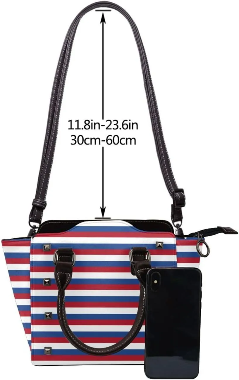 Women's Pu Leather Handbag Rivet Shoulder Bag Studded Top Handle Satchel Crossbody Tote Bag Punk Bag Purse