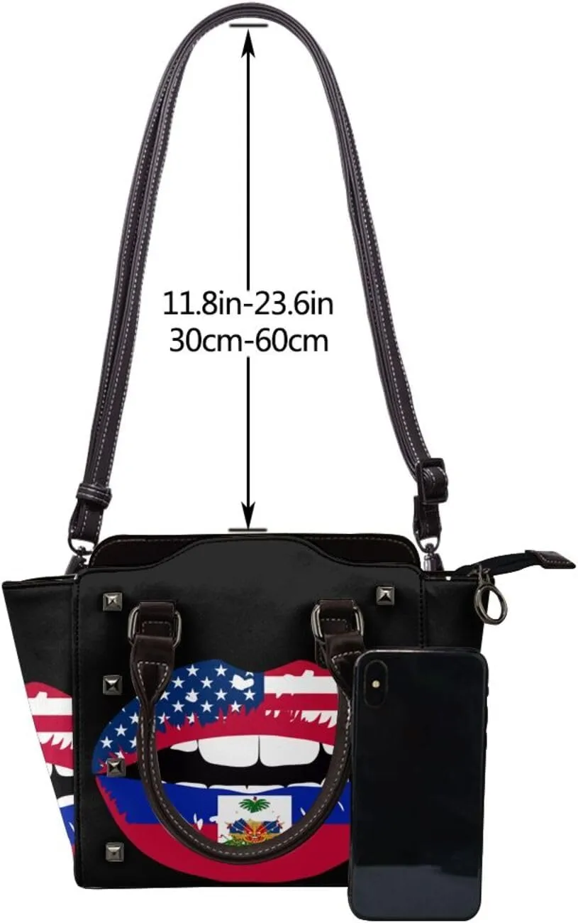 Women's Pu Leather Handbag Rivet Shoulder Bag Studded Top Handle Satchel Crossbody Tote Bag Punk Bag Purse