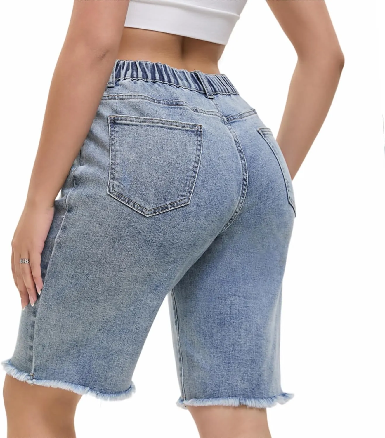 Women's Raw Hem Denim Jean Short Summer Casual Ripped Distressed Bermuda Brazilian Butt Lifting Cut Off Hot Shorts