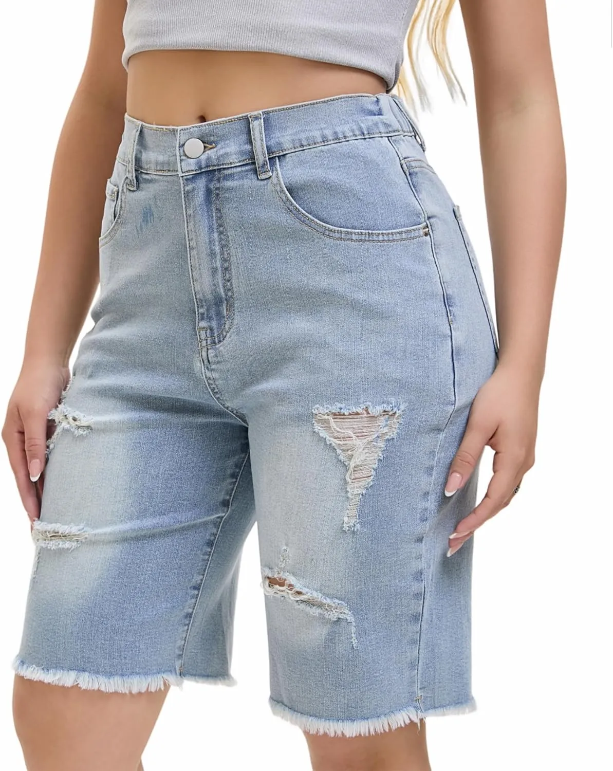 Women's Raw Hem Denim Jean Short Summer Casual Ripped Distressed Bermuda Brazilian Butt Lifting Cut Off Hot Shorts