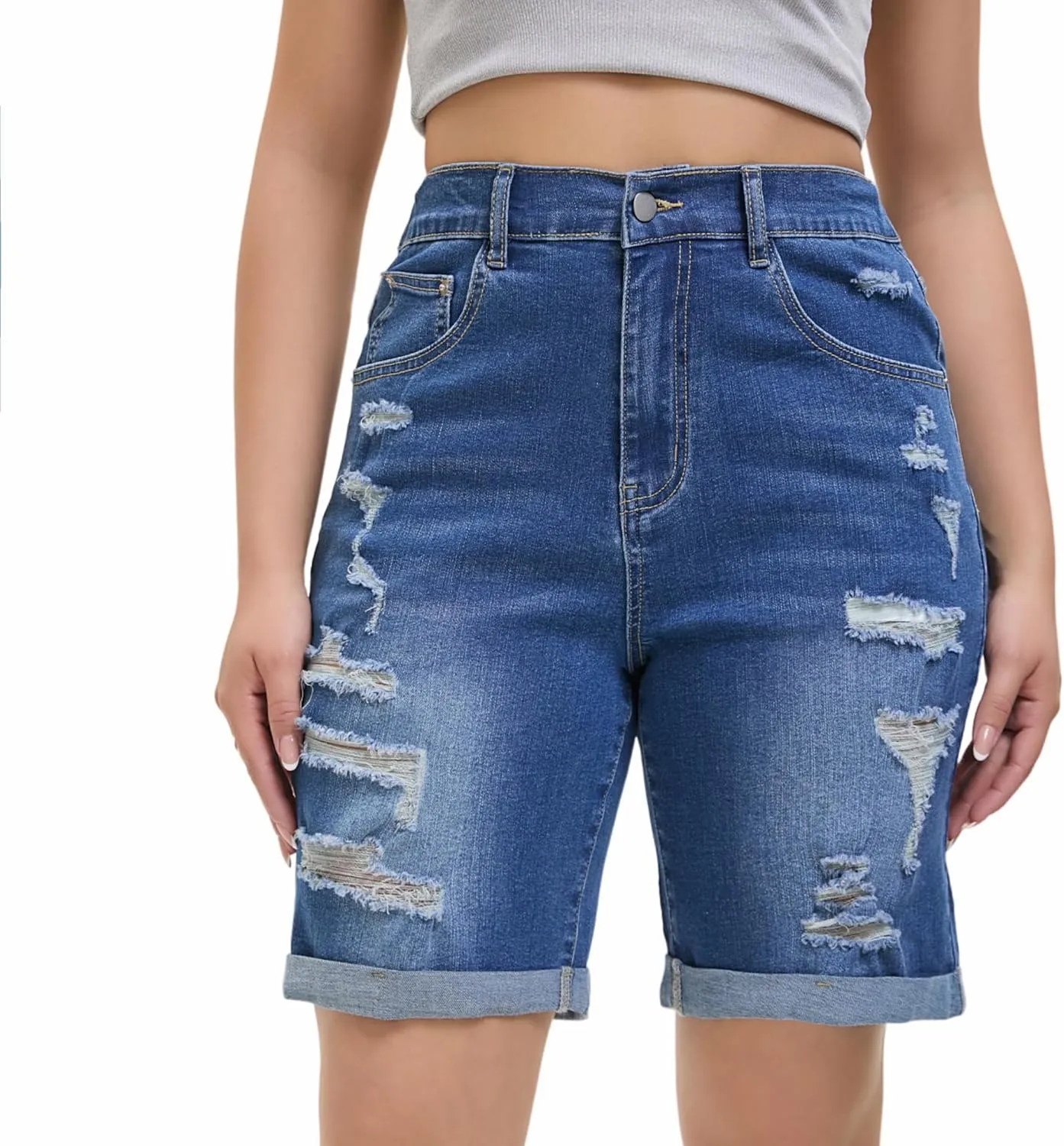 Women's Raw Hem Denim Jean Short Summer Casual Ripped Distressed Bermuda Brazilian Butt Lifting Cut Off Hot Shorts