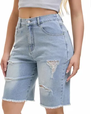 Women's Raw Hem Denim Jean Short Summer Casual Ripped Distressed Bermuda Brazilian Butt Lifting Cut Off Hot Shorts
