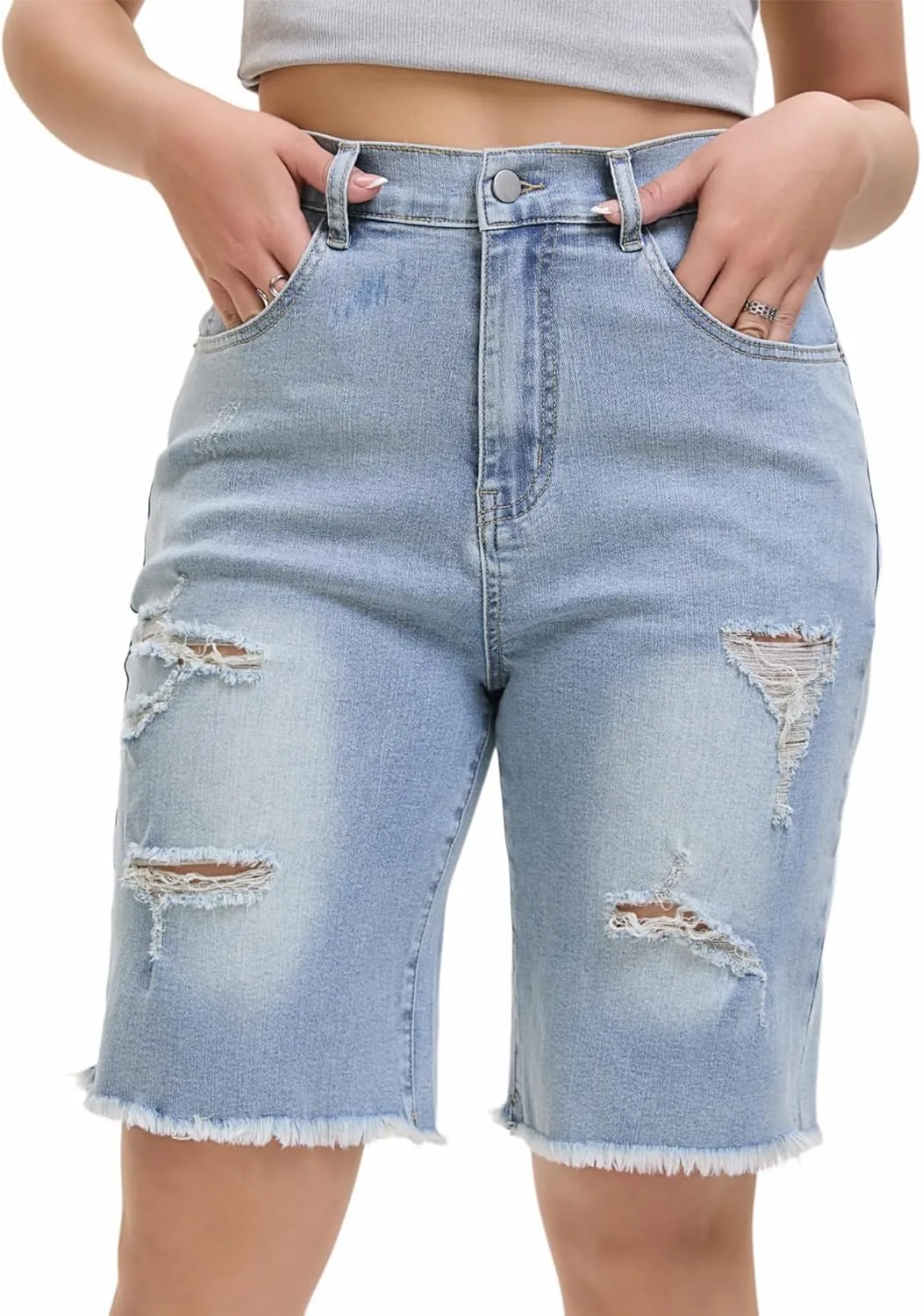 Women's Raw Hem Denim Jean Short Summer Casual Ripped Distressed Bermuda Brazilian Butt Lifting Cut Off Hot Shorts