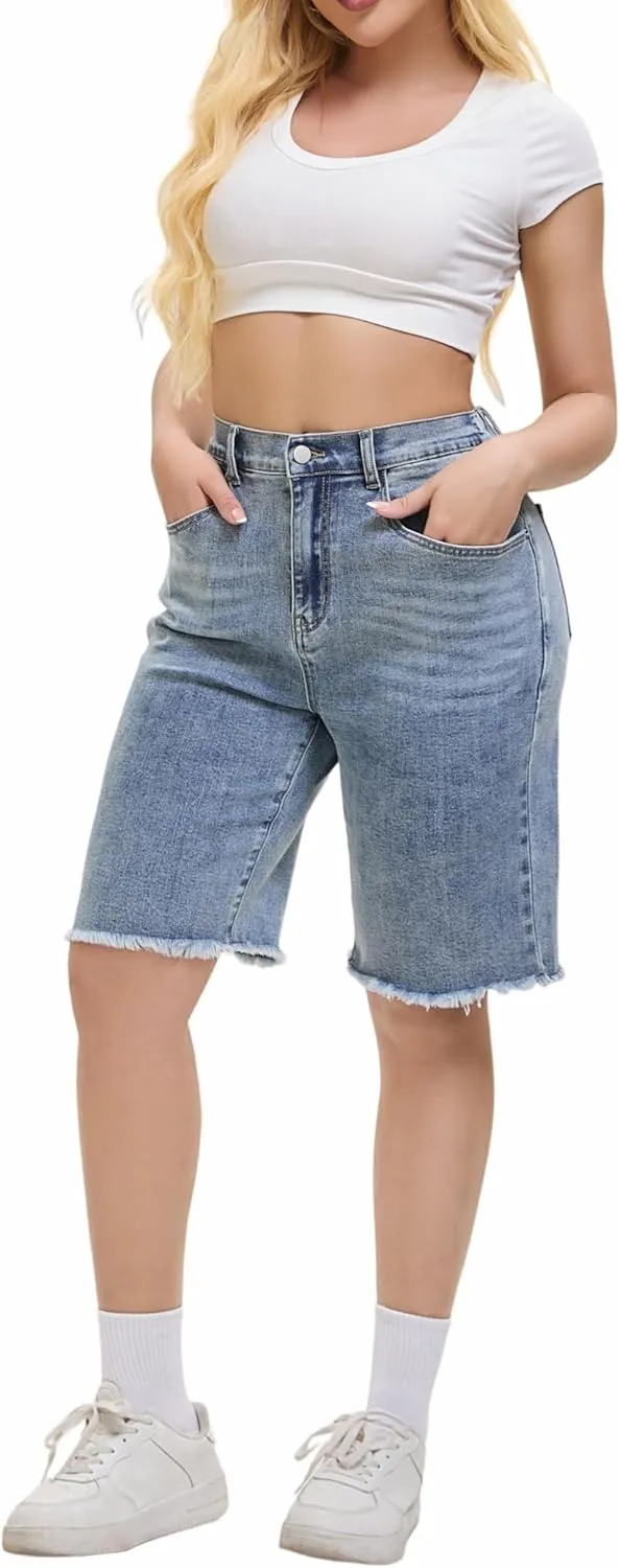 Women's Raw Hem Denim Jean Short Summer Casual Ripped Distressed Bermuda Brazilian Butt Lifting Cut Off Hot Shorts