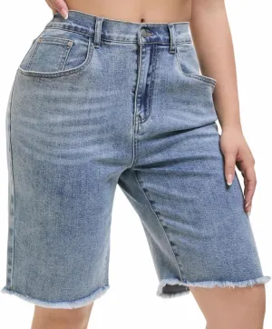 Women's Raw Hem Denim Jean Short Summer Casual Ripped Distressed Bermuda Brazilian Butt Lifting Cut Off Hot Shorts