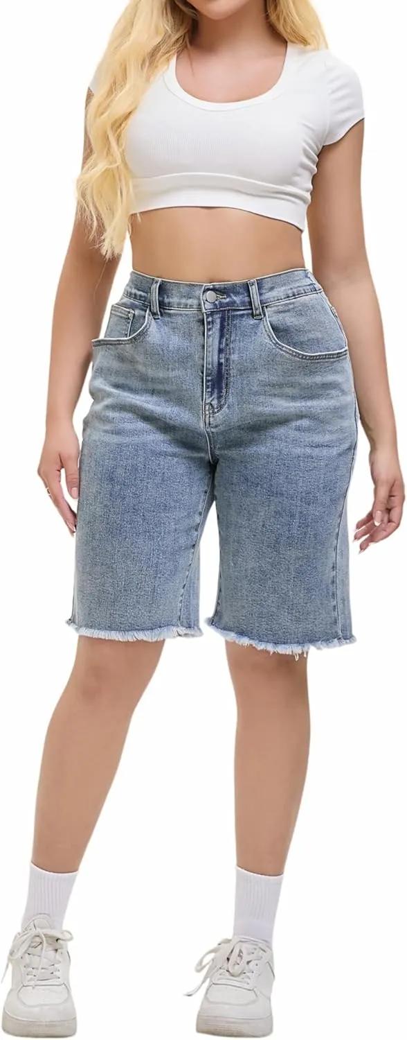 Women's Raw Hem Denim Jean Short Summer Casual Ripped Distressed Bermuda Brazilian Butt Lifting Cut Off Hot Shorts