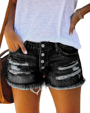 Women's Ripped Denim Jean Shorts Mid Rise Summer Hot Raw Hem Casual Shorts
