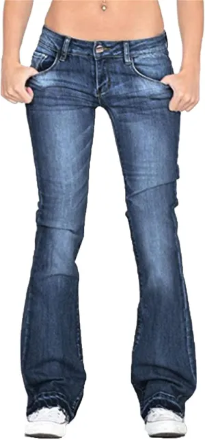 Women's Skinny Girlfriend Jeans Stretchy Bell Bottom Bootcut Denim Pant Sexy Slimming Mid Waisted Flare Bottom Jeans
