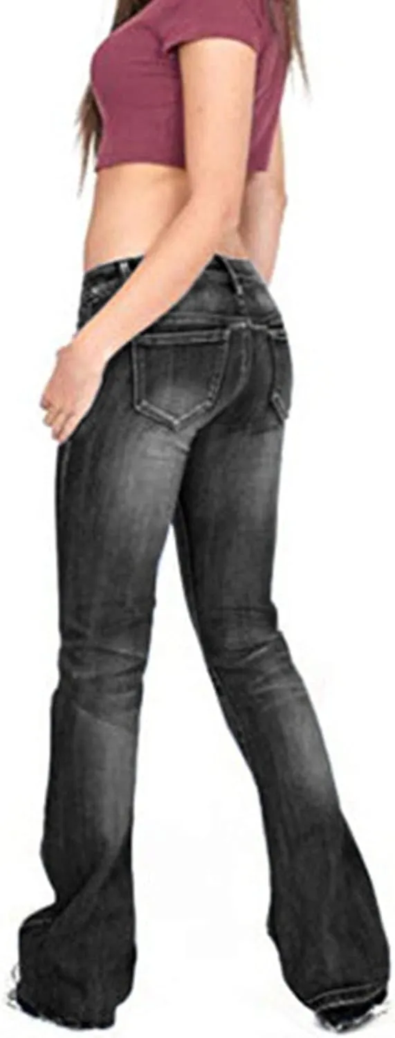 Women's Skinny Girlfriend Jeans Stretchy Bell Bottom Bootcut Denim Pant Sexy Slimming Mid Waisted Flare Bottom Jeans