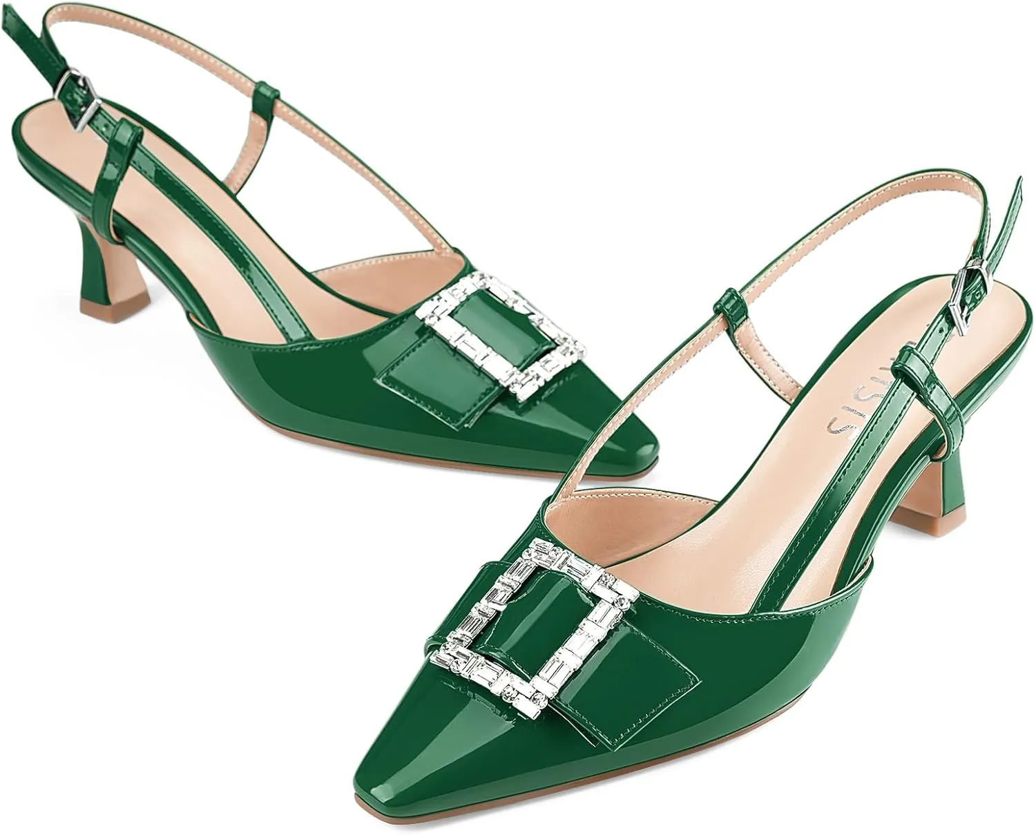 Women's Slingback Low Kitten Heels Closed Pointed Toe Kitty Pumps Rhinestone Wedding Office Dress Slip On Shoes for Women Ladies Sexy 2 Inch Heel