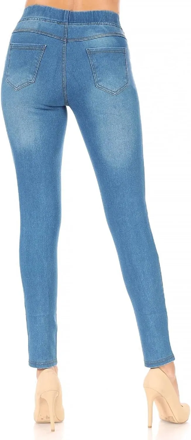 Women's Stretch Pull-On Jeans Skinny Ripped Distressed Denim Jeggings Regular-Plus Size