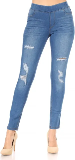 Women's Stretch Pull-On Jeans Skinny Ripped Distressed Denim Jeggings Regular-Plus Size