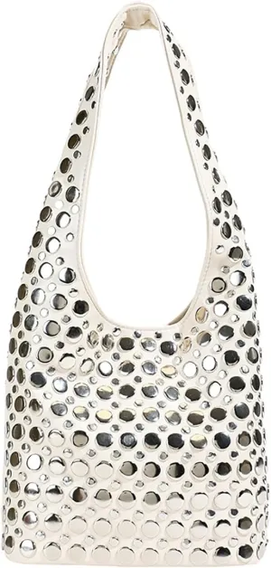 Women's Studded Y2k Hobo Bag 90s Punk Crescent Shoulder Purse Soft PU Leather Tote Handbag