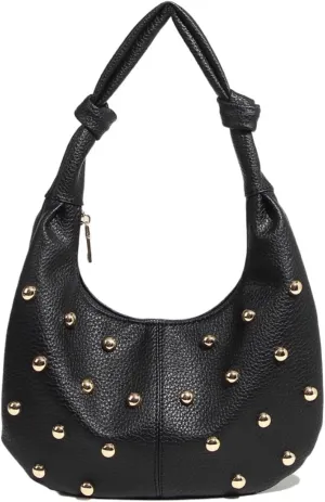 Women's Studded Y2k Shoulder Bag Gold Studs Pebble Grain Faux Leather Hobo Handbags Daily Life Purses