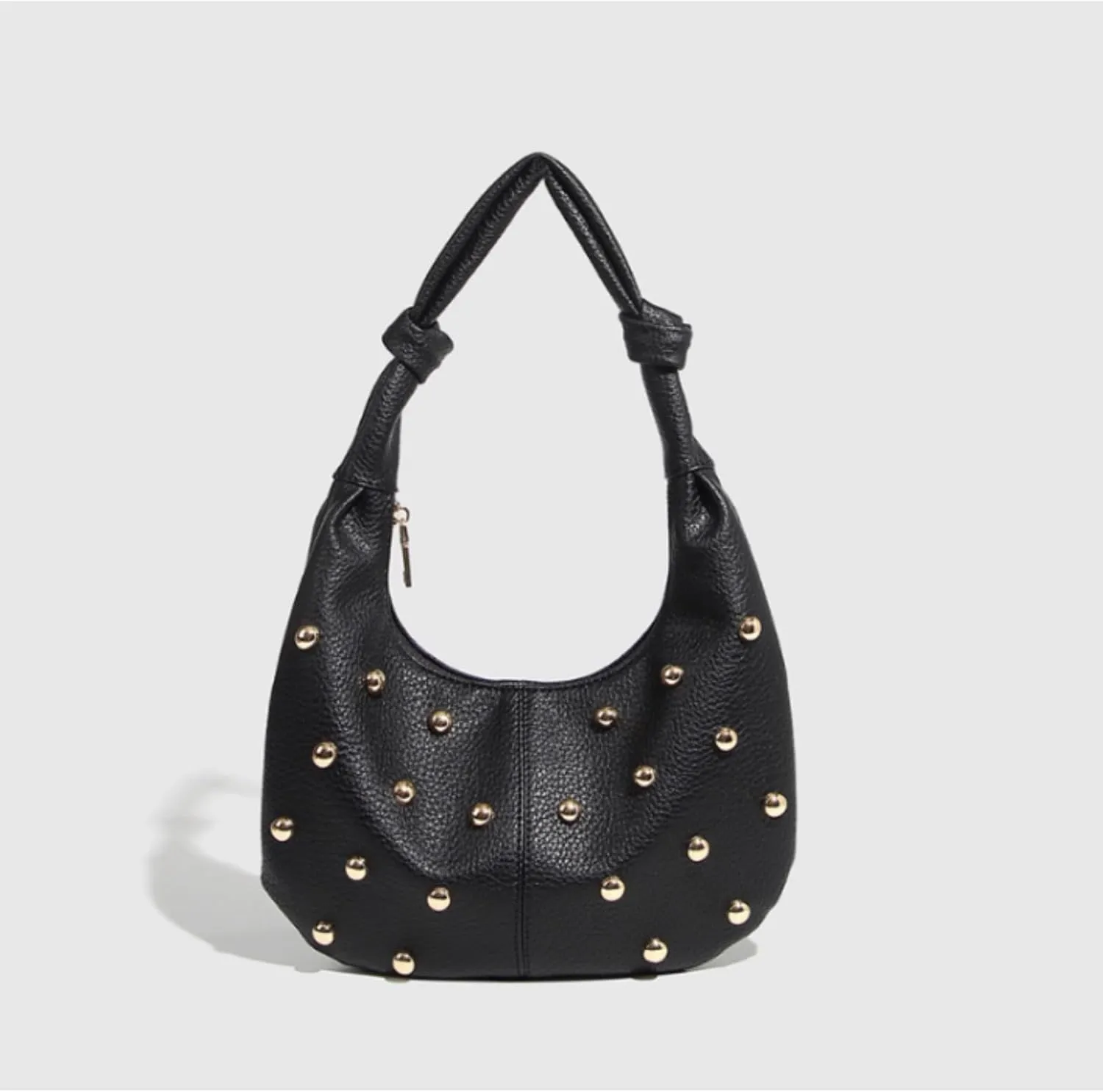 Women's Studded Y2k Shoulder Bag Gold Studs Pebble Grain Faux Leather Hobo Handbags Daily Life Purses