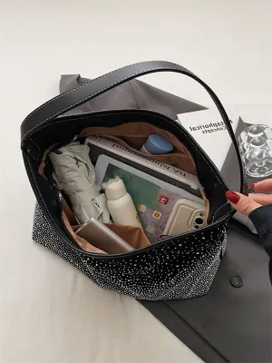 Women's suede bag Rhinestone Sparkling Starry Sky Fashion Tote Bag Shoulder Bag