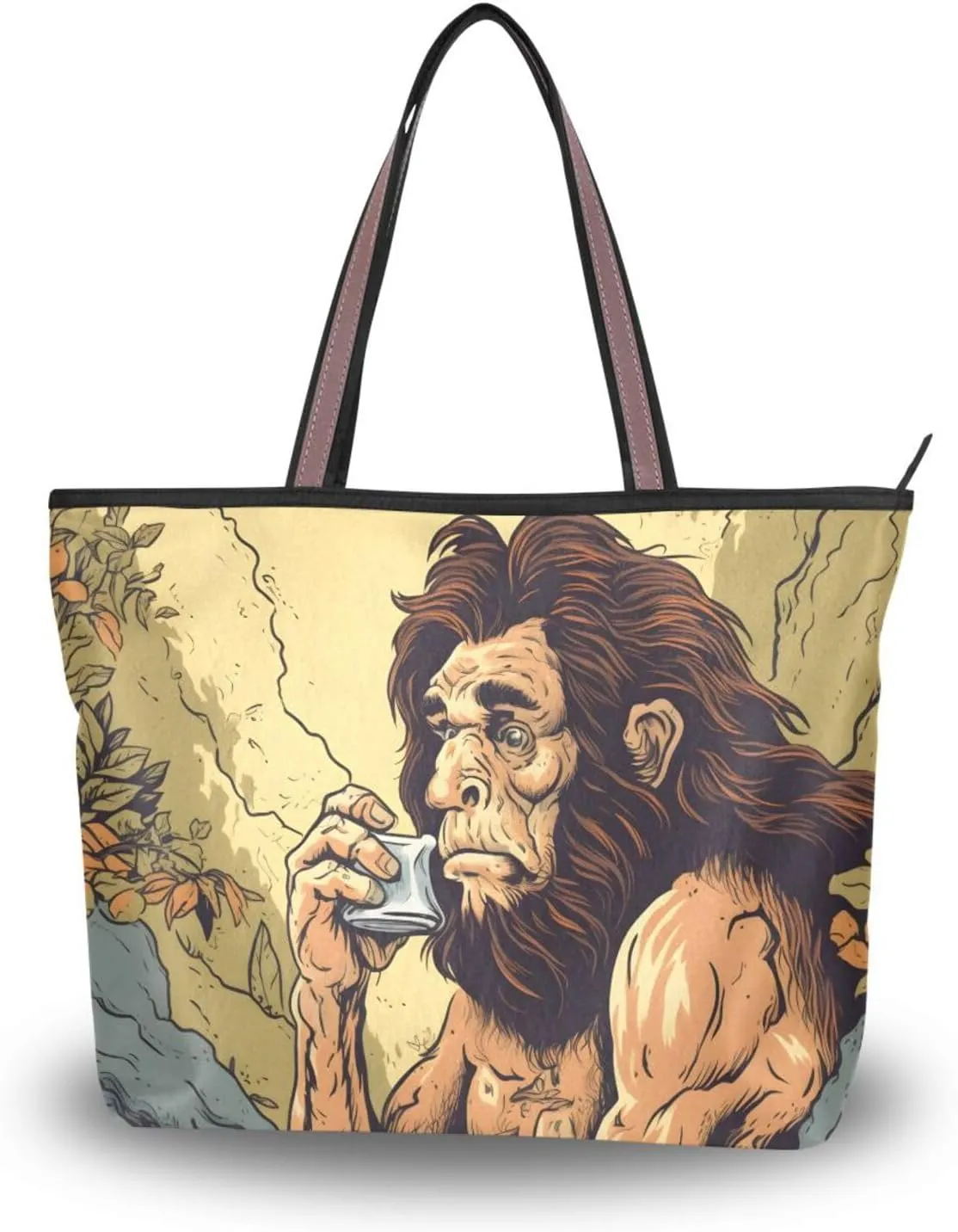 Women's Tote Bag-Anime Primitive Print, Cloth Zipper Shoulder Bag Handbag Reusable Grocery Bag