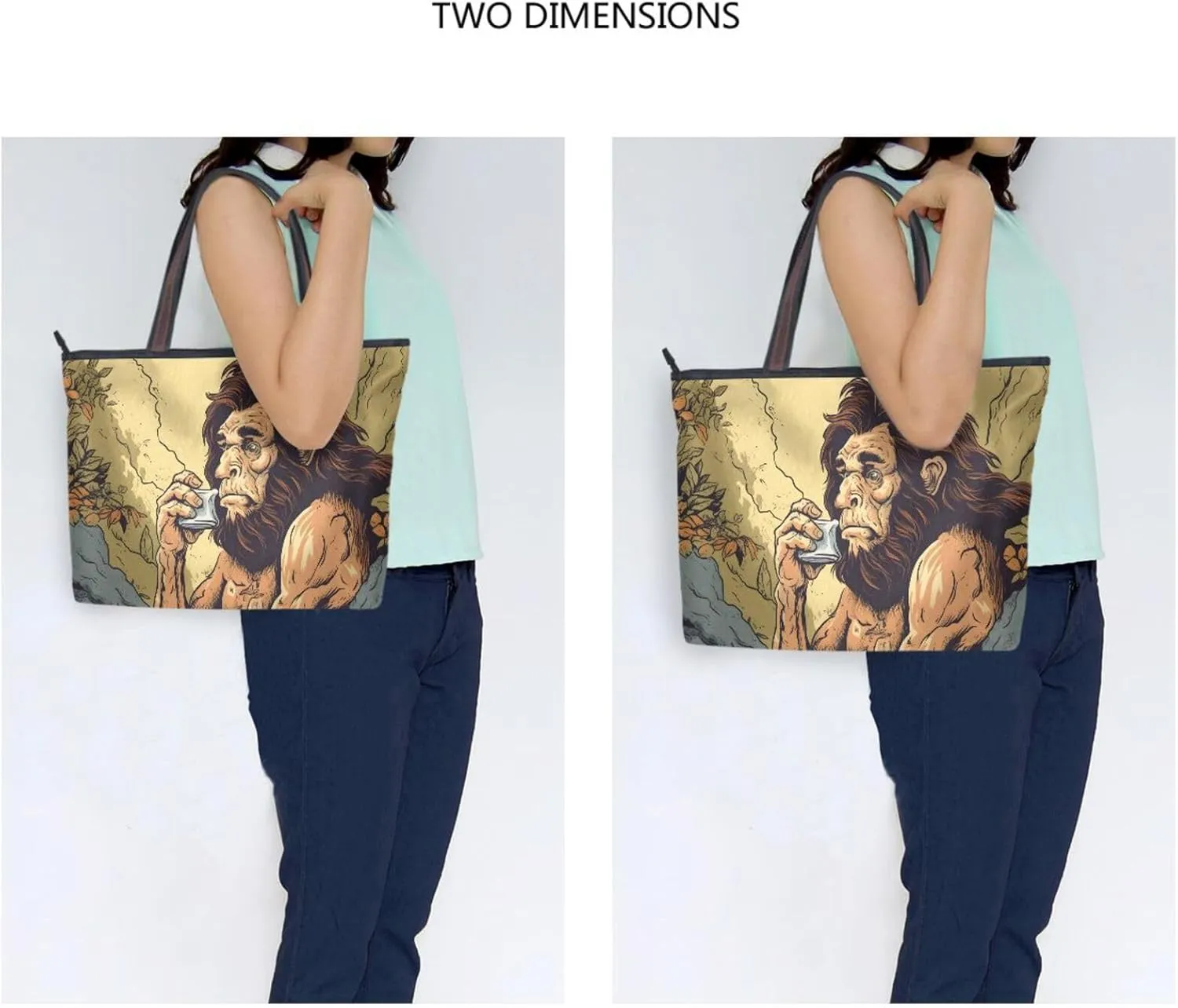 Women's Tote Bag-Anime Primitive Print, Cloth Zipper Shoulder Bag Handbag Reusable Grocery Bag
