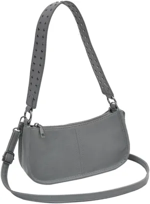 Women's Trendy Rivets Studded Wide Strap Shoulder Bag PU Leather 90s Styles Handbag Small Crossbody Purse Underarm Bag