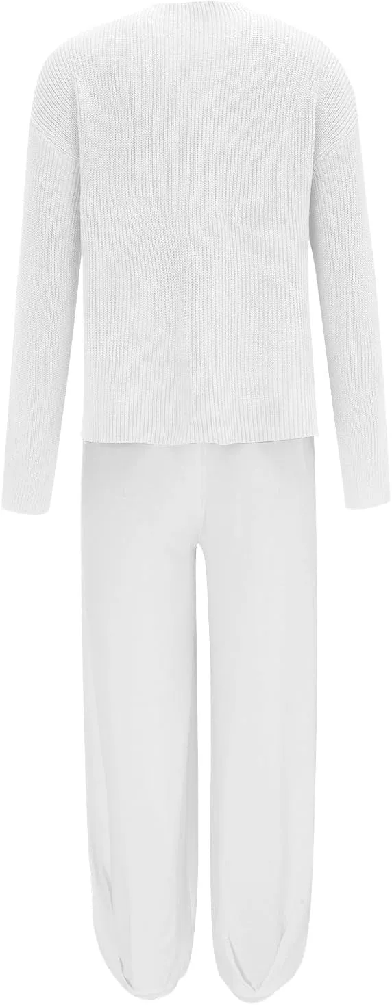 Women's Trendy Sweatsuits Chest Pocket Knit Long Sleeve Pullover Sweater and Jogger Pants Sets Casual Two Piece Lounge Outfit