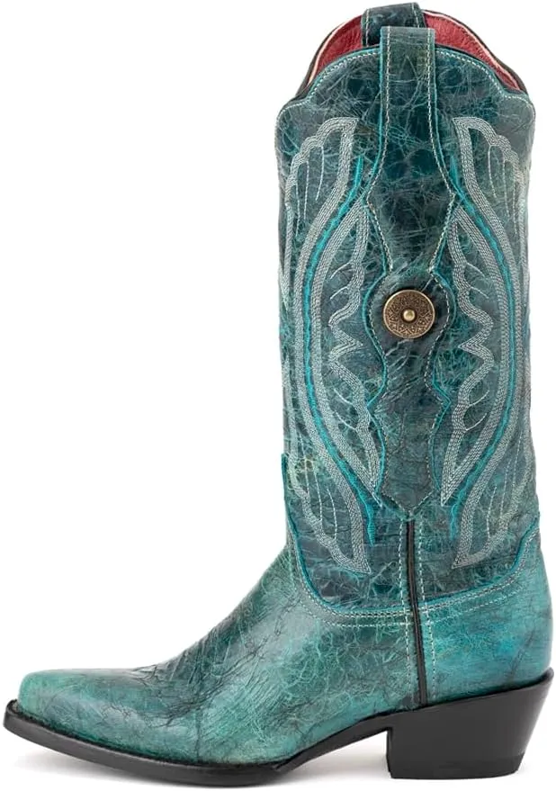 Womens Twilight Embroidered Snip Toe Casual Boots Mid Calf Low Heel 1-2" - Blue