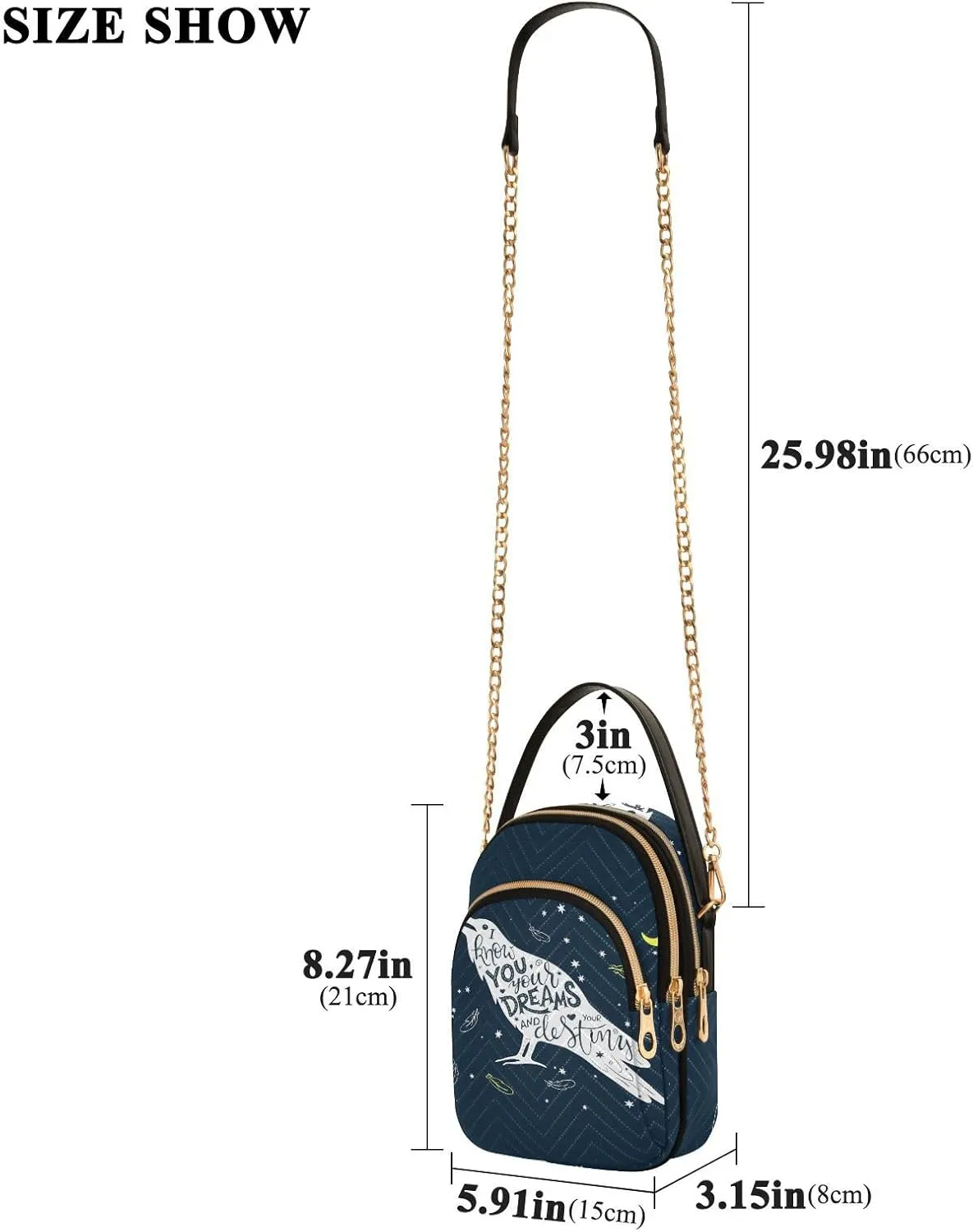 Women's Wave Cross Body Chest Bag, 52 inch Gold Chain Shoulder Handbag Purse