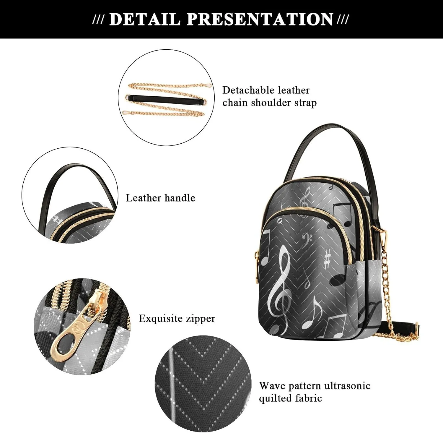 Women's Wave Cross Body Chest Bag, 52 inch Gold Chain Shoulder Handbag Purse