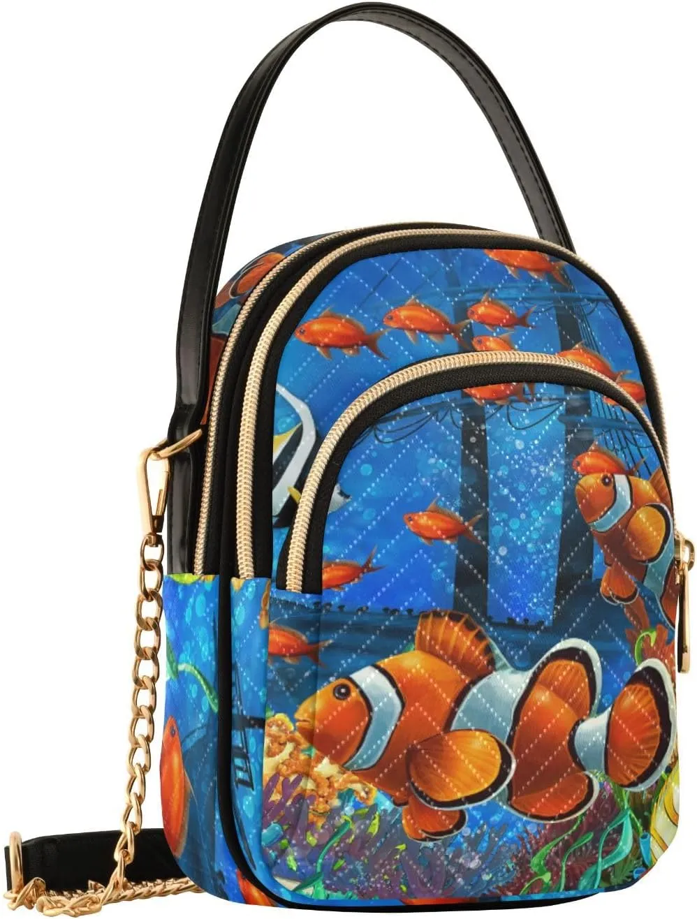 Women's Wave Cross Body Chest Bag, 52 inch Gold Chain Shoulder Handbag Purse