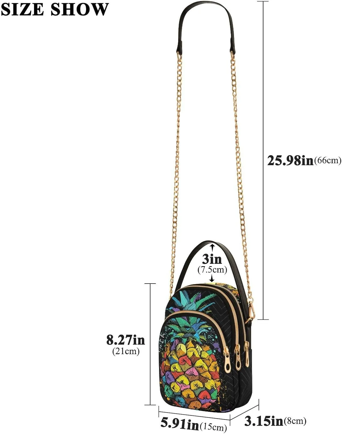 Women's Wave Cross Body Chest Bag, 52 inch Gold Chain Shoulder Handbag Purse