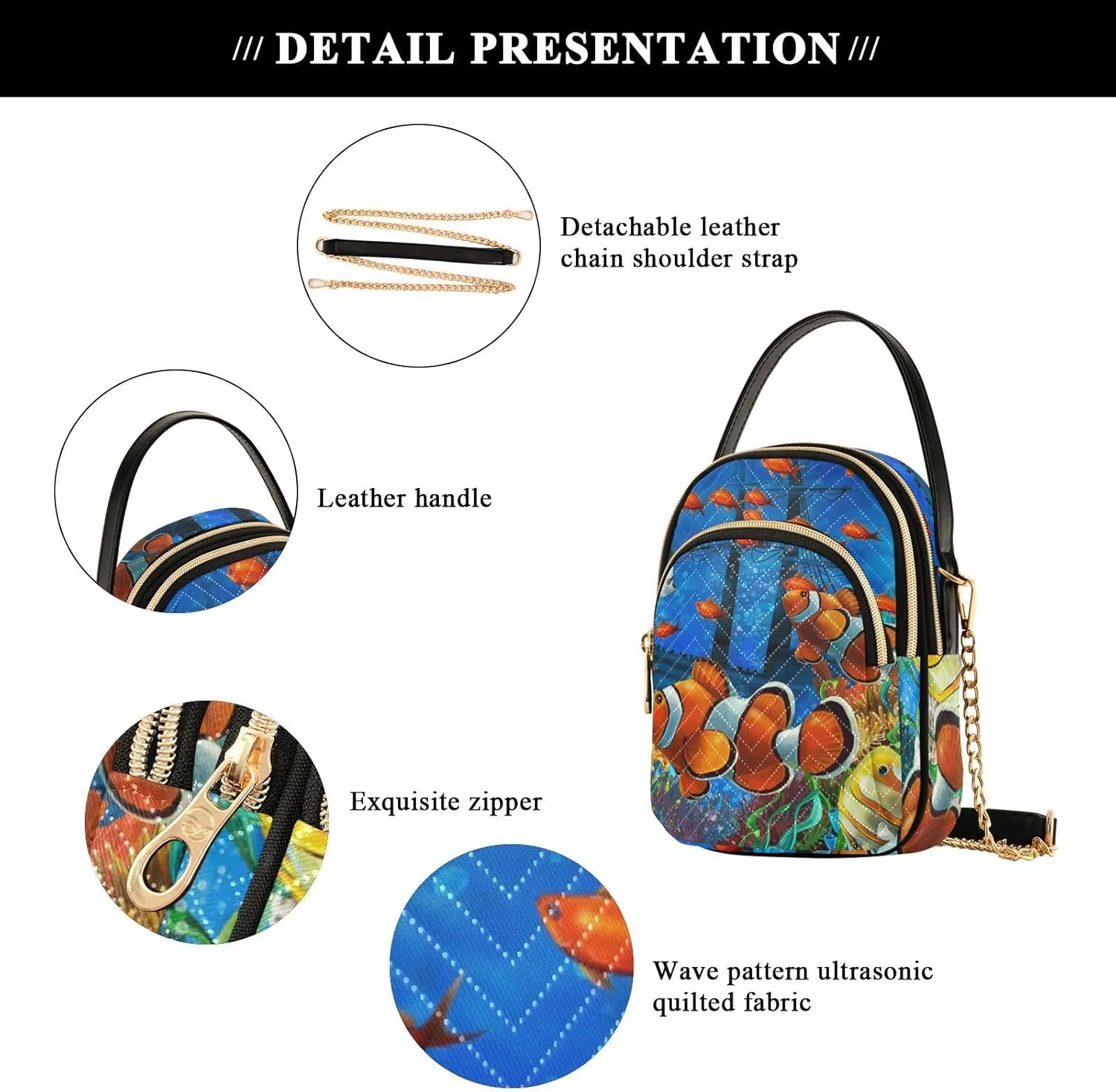 Women's Wave Cross Body Chest Bag, 52 inch Gold Chain Shoulder Handbag Purse
