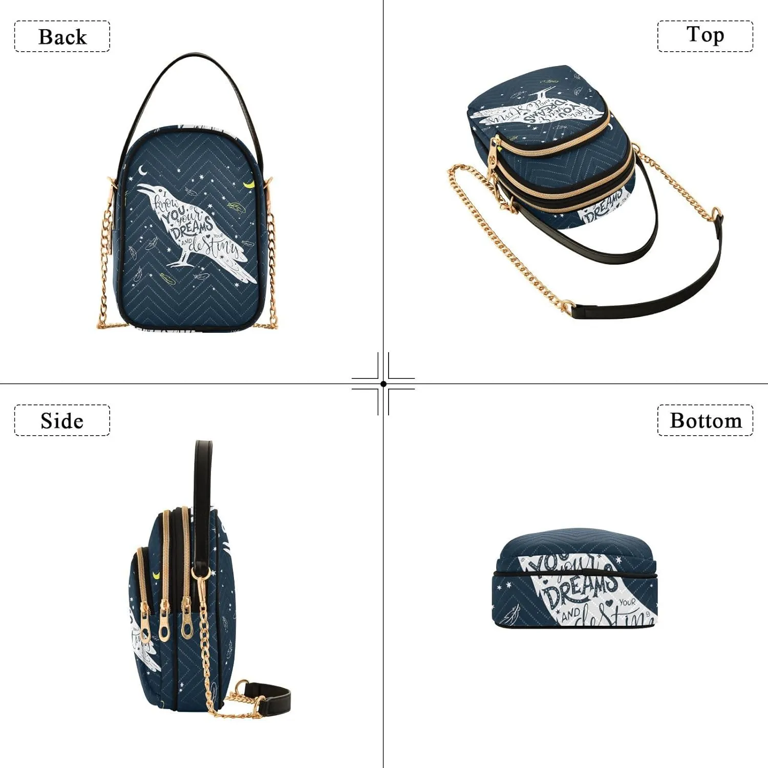 Women's Wave Cross Body Chest Bag, 52 inch Gold Chain Shoulder Handbag Purse