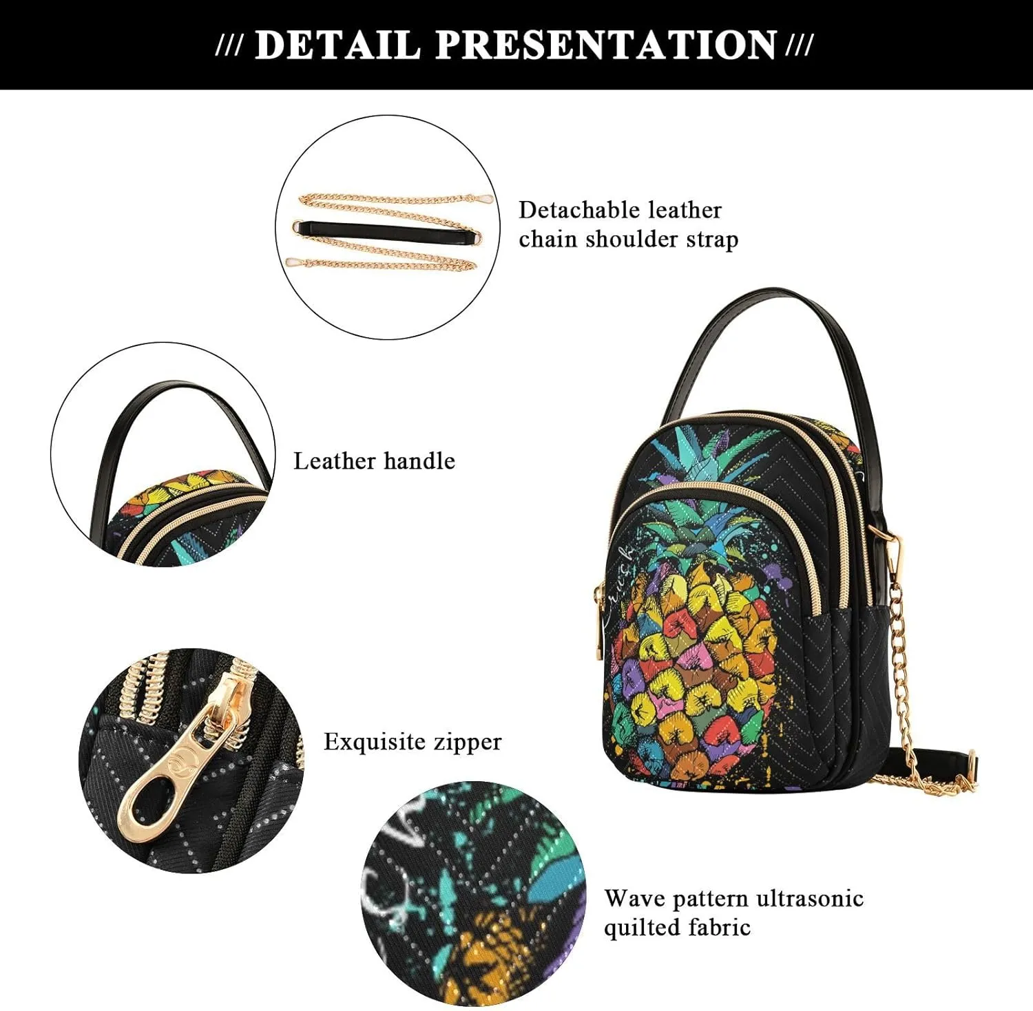 Women's Wave Cross Body Chest Bag, 52 inch Gold Chain Shoulder Handbag Purse